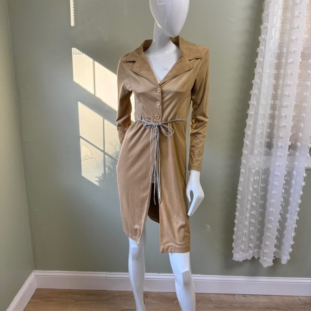 Deadstock Y2K Vintage Pia Clothing USA Suede Look Button Down Dress –‎ Camel Tan